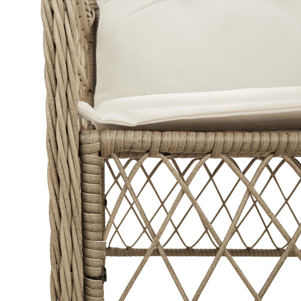 3-tlg. Bistro-Set mit Kissen Beige Poly Rattan