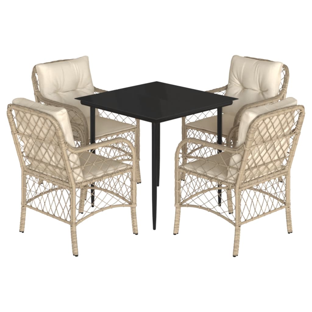 5-tlg. Garten-Essgruppe mit Kissen Beige Poly Rattan