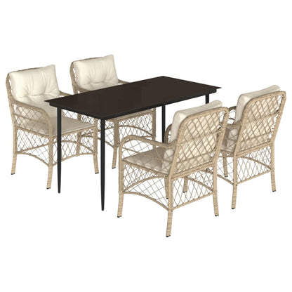 5-tlg. Garten-Essgruppe mit Kissen Beige Poly Rattan