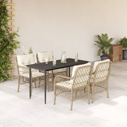 5-tlg. Garten-Essgruppe mit Kissen Beige Poly Rattan