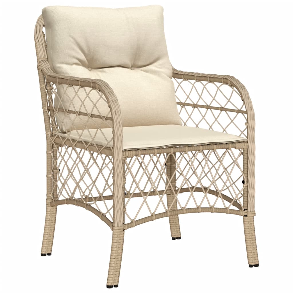 3-tlg. Bistro-Set mit Kissen Beige Poly Rattan