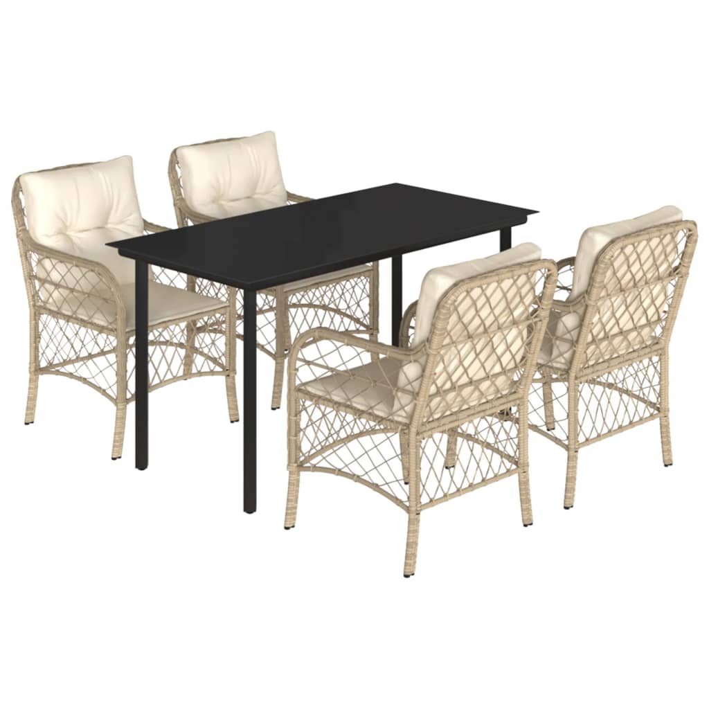 5-tlg. Garten-Essgruppe mit Kissen Beige Poly Rattan