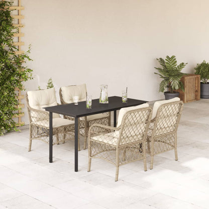 5-tlg. Garten-Essgruppe mit Kissen Beige Poly Rattan