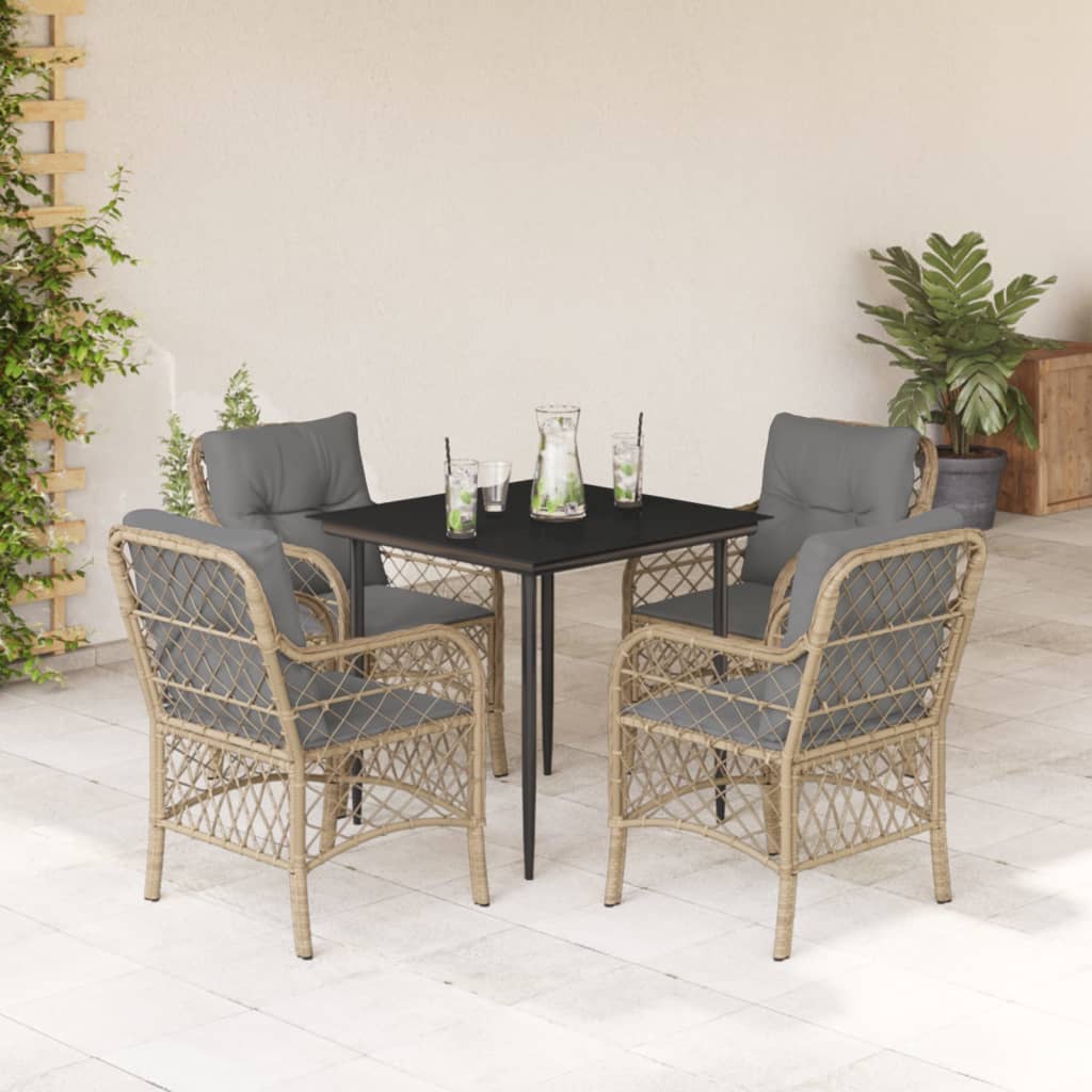 5-tlg. Garten-Essgruppe mit Kissen Beigemischung Poly Rattan