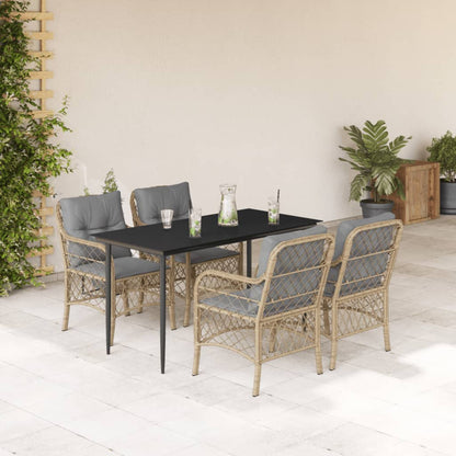 5-tlg. Garten-Essgruppe mit Kissen Beigemischung Poly Rattan