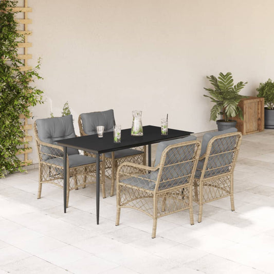 5-tlg. Garten-Essgruppe mit Kissen Beigemischung Poly Rattan