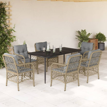 7-tlg. Garten-Essgruppe mit Kissen Beigemischung Poly Rattan