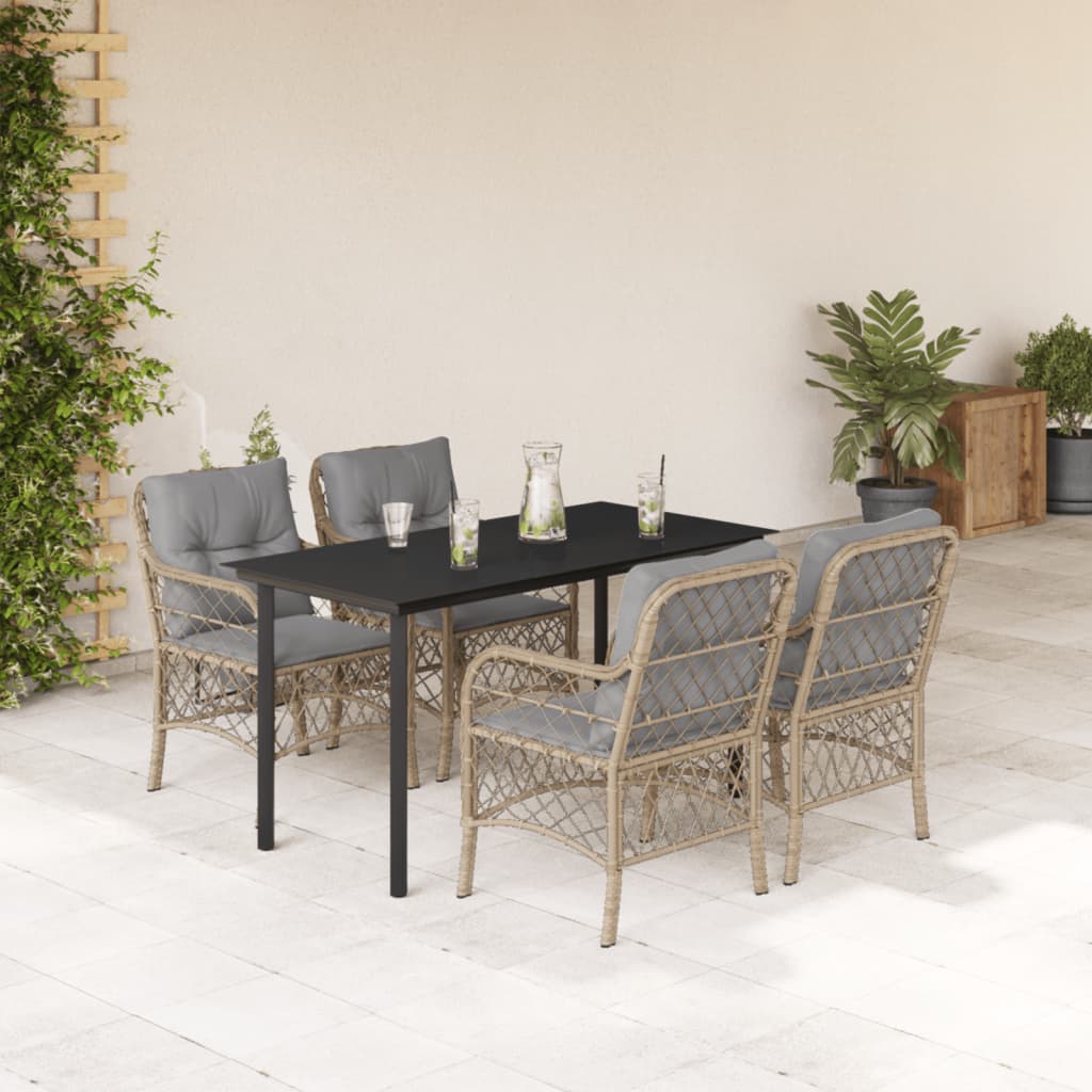 5-tlg. Garten-Essgruppe mit Kissen Beigemischung Poly Rattan
