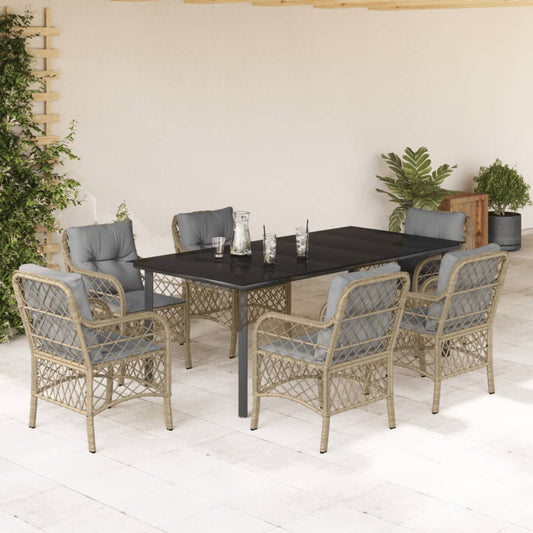 7-tlg. Garten-Essgruppe mit Kissen Beigemischung Poly Rattan