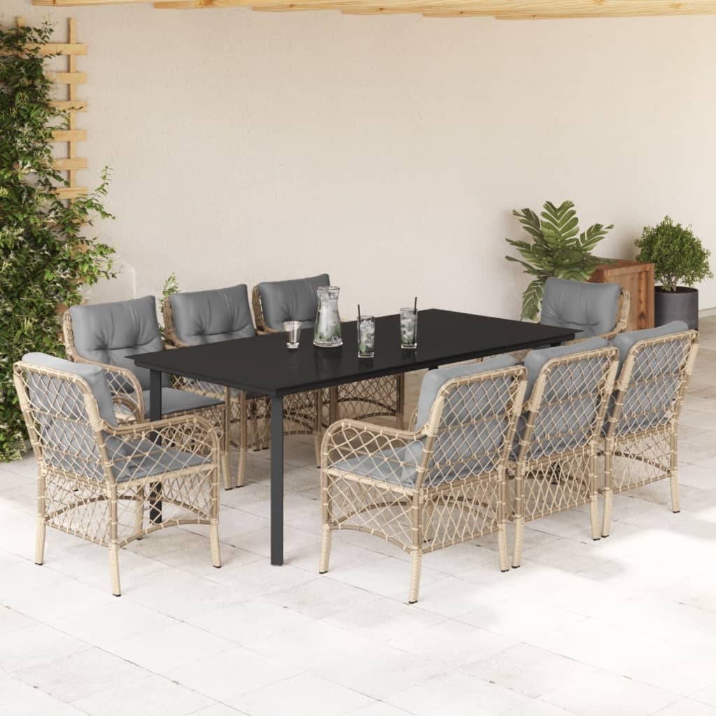 9-tlg. Garten-Essgruppe mit Kissen Beigemischung Poly Rattan