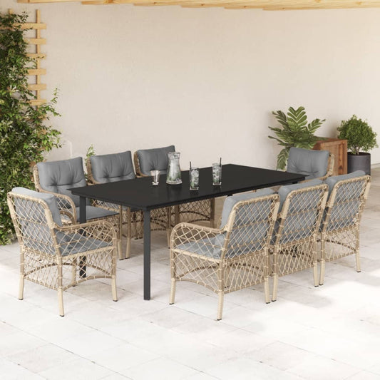 9-tlg. Garten-Essgruppe mit Kissen Beigemischung Poly Rattan