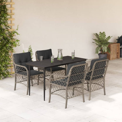5-tlg. Garten-Essgruppe mit Kissen Hellgrau Poly Rattan