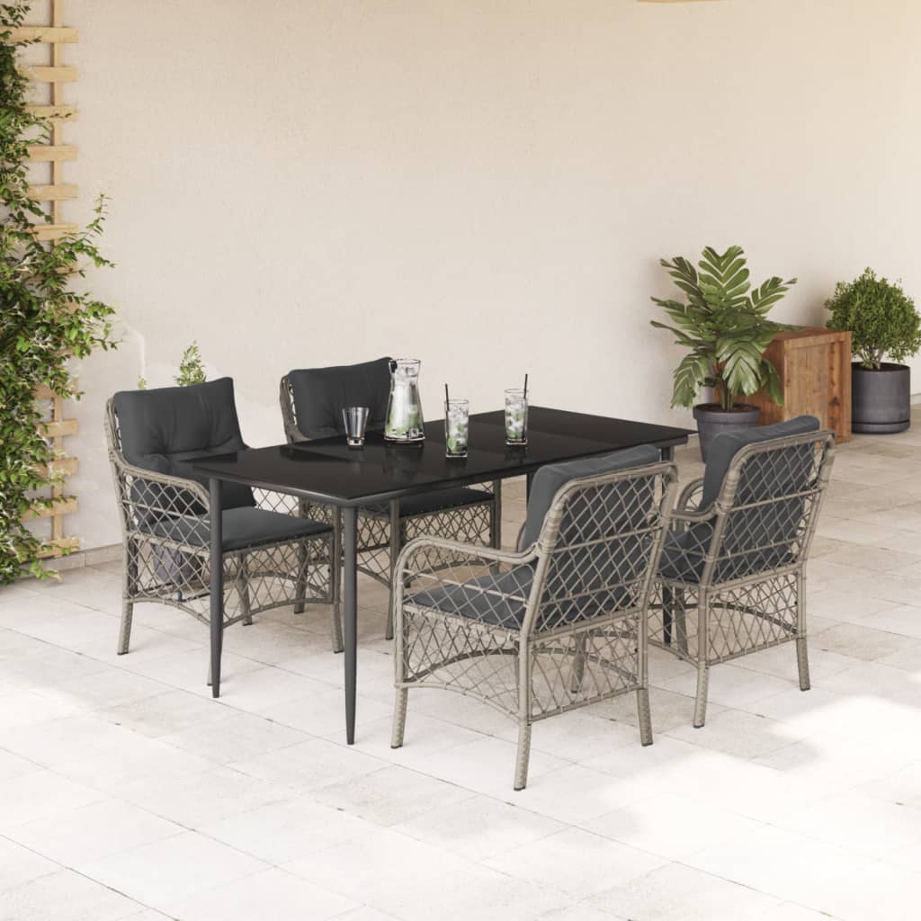 5-tlg. Garten-Essgruppe mit Kissen Hellgrau Poly Rattan