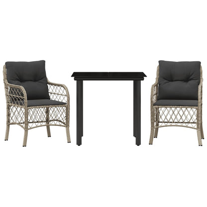 3-tlg. Bistro-Set mit Kissen Hellgrau Poly Rattan