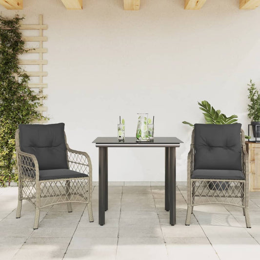 3-tlg. Bistro-Set mit Kissen Hellgrau Poly Rattan