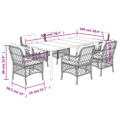 7-tlg. Garten-Essgruppe mit Kissen Hellgrau Poly Rattan