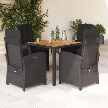 5-tlg. Garten-Essgruppe mit Kissen Schwarz Poly Rattan