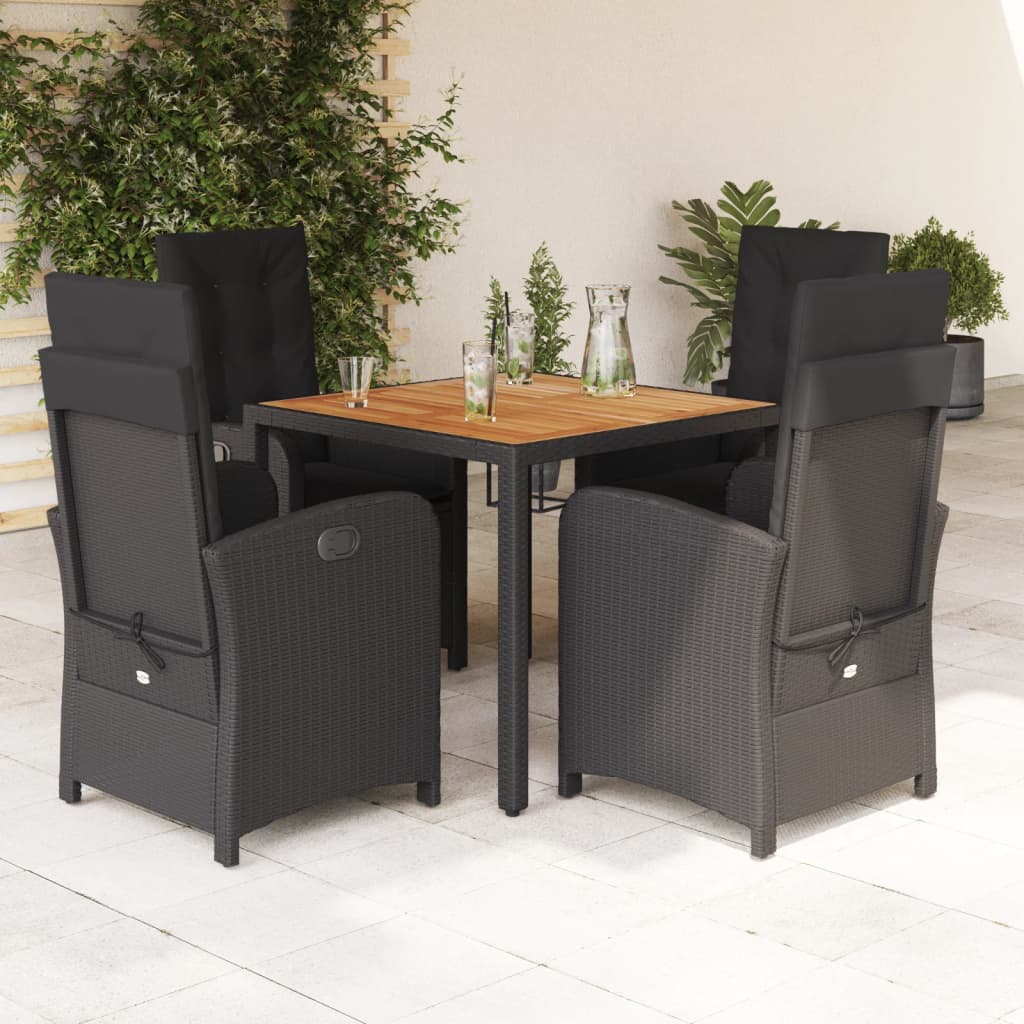 5-tlg. Garten-Essgruppe mit Kissen Schwarz Poly Rattan