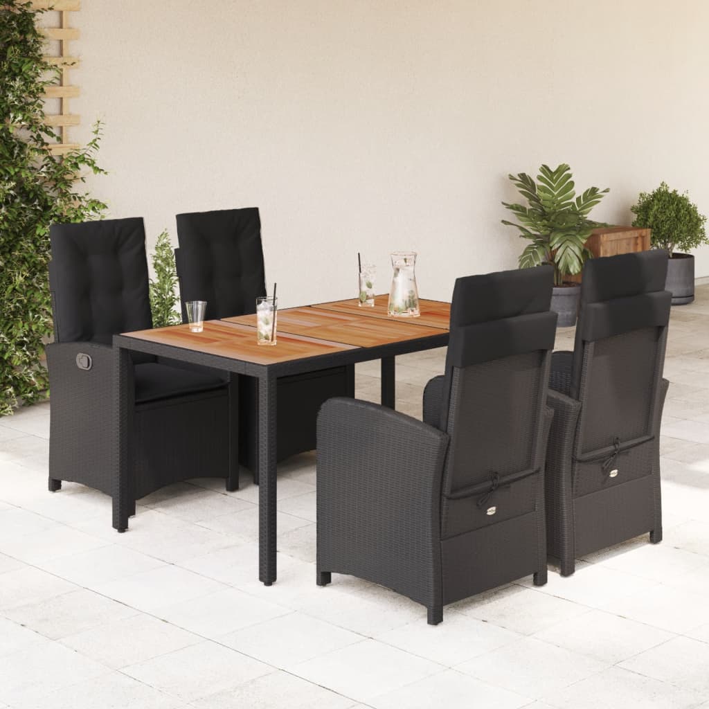 5-tlg. Garten-Essgruppe mit Kissen Schwarz Poly Rattan