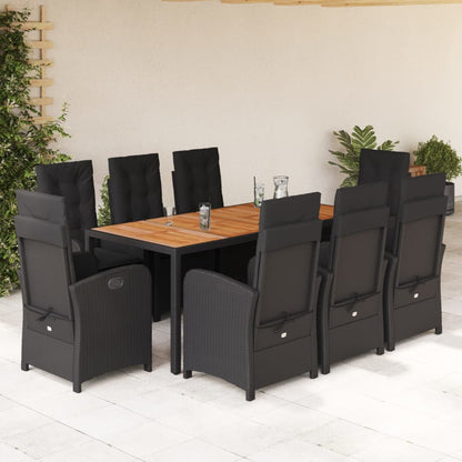 9-tlg. Garten-Essgruppe mit Kissen Schwarz Poly Rattan