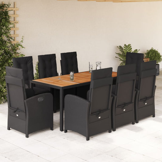 9-tlg. Garten-Essgruppe mit Kissen Schwarz Poly Rattan