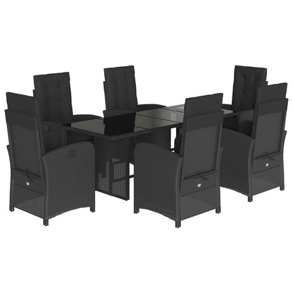 7-tlg. Garten-Essgruppe mit Kissen Schwarz Poly Rattan