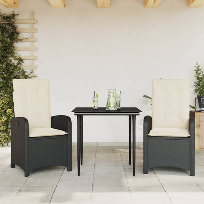 3-tlg. Garten-Essgruppe mit Kissen Schwarz Poly Rattan