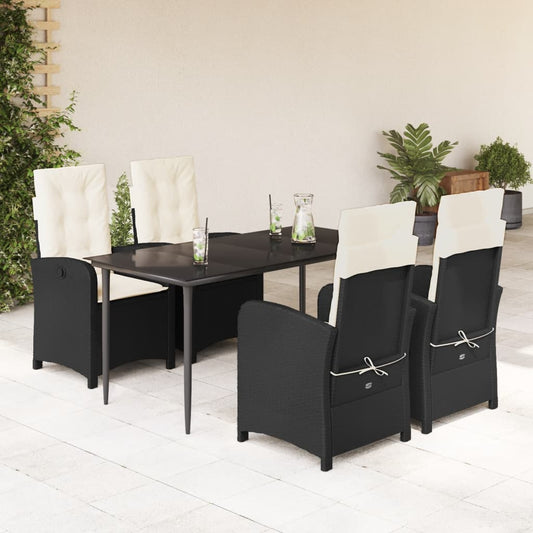 5-tlg. Garten-Essgruppe mit Kissen Schwarz Poly Rattan