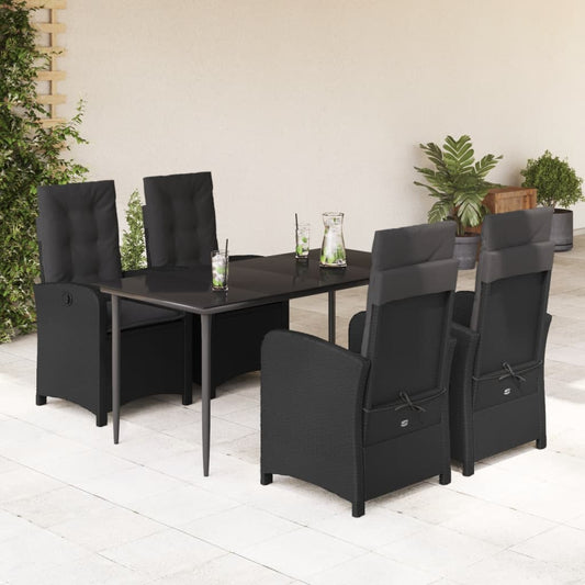 5-tlg. Garten-Essgruppe mit Kissen Schwarz Poly Rattan