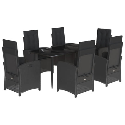 7-tlg. Garten-Essgruppe mit Kissen Schwarz Poly Rattan