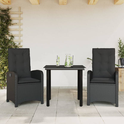 3-tlg. Garten-Essgruppe mit Kissen Schwarz Poly Rattan