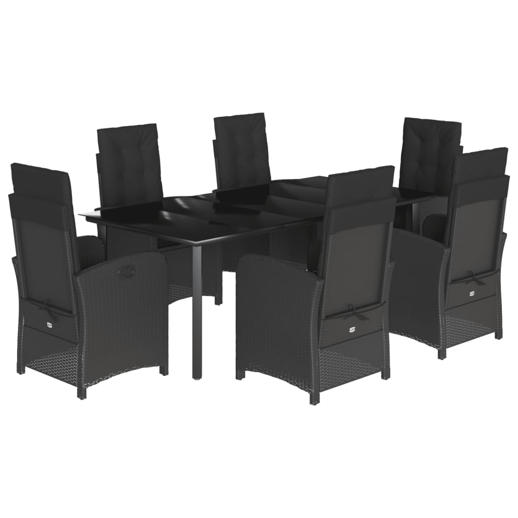 7-tlg. Garten-Essgruppe mit Kissen Schwarz Poly Rattan