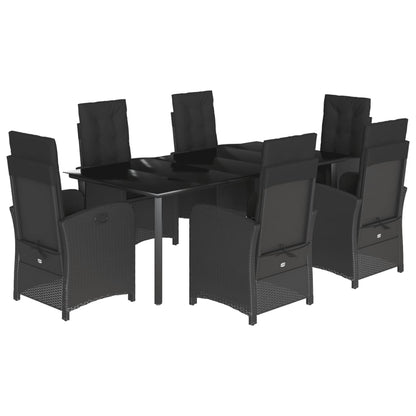 7-tlg. Garten-Essgruppe mit Kissen Schwarz Poly Rattan