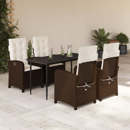 5-tlg. Garten-Essgruppe mit Kissen Braun Poly Rattan
