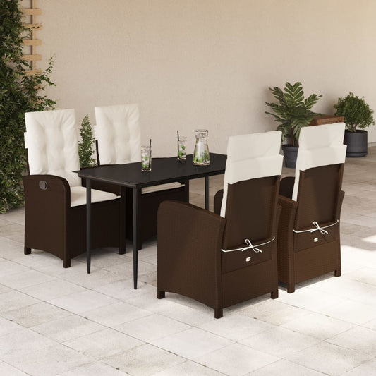 5-tlg. Garten-Essgruppe mit Kissen Braun Poly Rattan