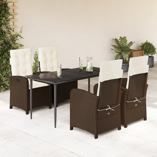 5-tlg. Garten-Essgruppe mit Kissen Braun Poly Rattan