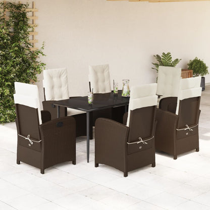 7-tlg. Garten-Essgruppe mit Kissen Braun Poly Rattan
