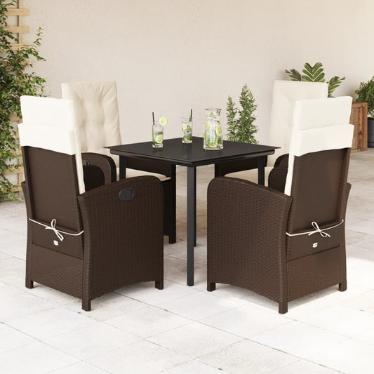 5-tlg. Garten-Essgruppe mit Kissen Braun Poly Rattan