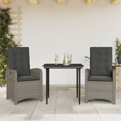 3-tlg. Garten-Essgruppe mit Kissen Grau Poly Rattan