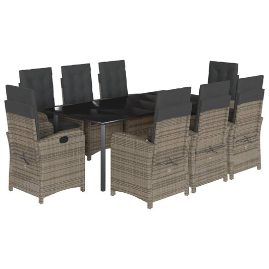 9-tlg. Garten-Essgruppe mit Kissen Grau Poly Rattan