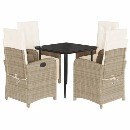 5-tlg. Garten-Essgruppe mit Kissen Beige Poly Rattan