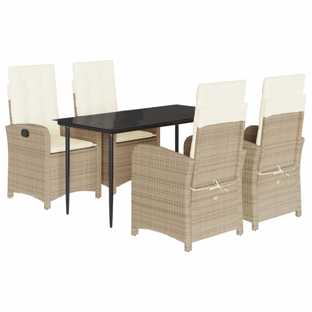 5-tlg. Garten-Essgruppe mit Kissen Beige Poly Rattan