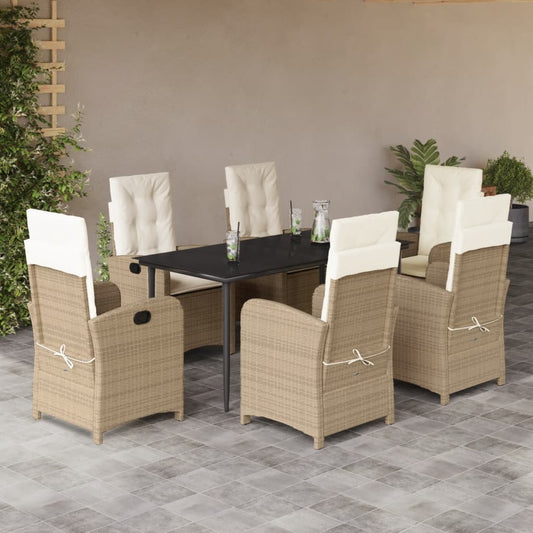 7-tlg. Garten-Essgruppe mit Kissen Beige Poly Rattan
