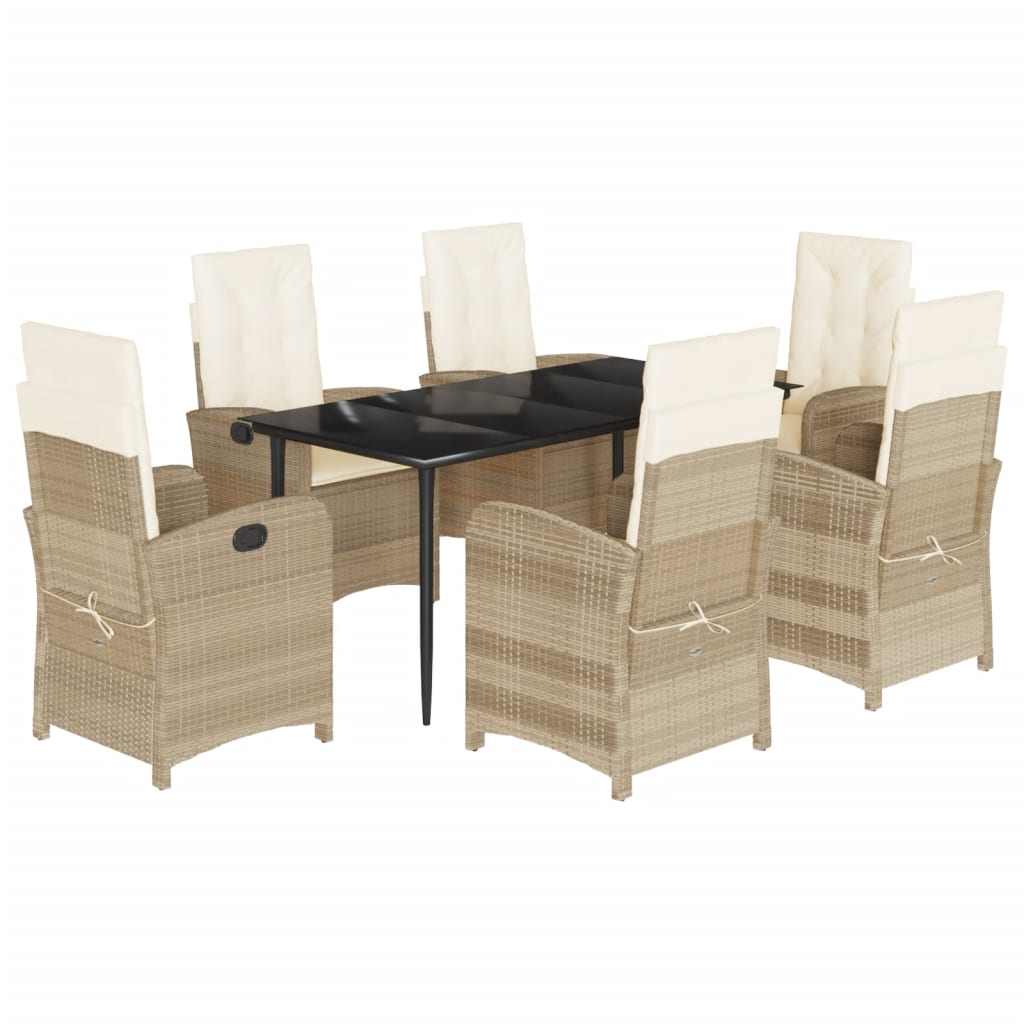 7-tlg. Garten-Essgruppe mit Kissen Beige Poly Rattan