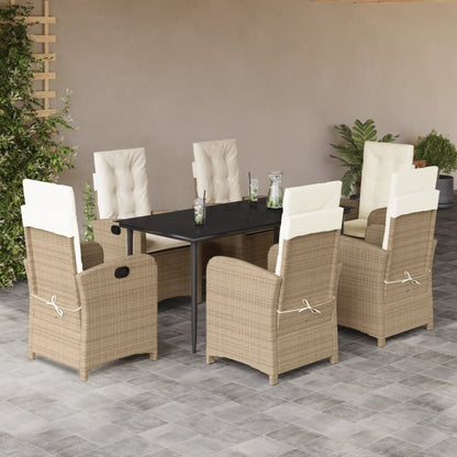 7-tlg. Garten-Essgruppe mit Kissen Beige Poly Rattan