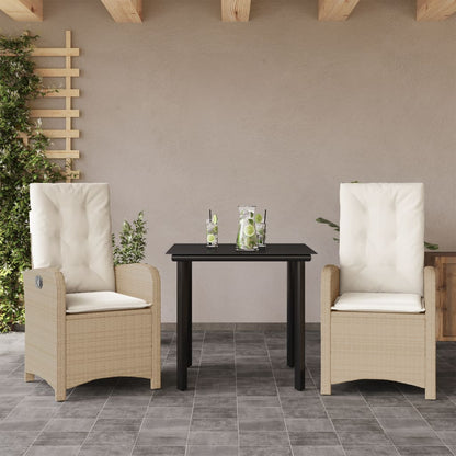 3-tlg. Garten-Essgruppe mit Kissen Beige Poly Rattan
