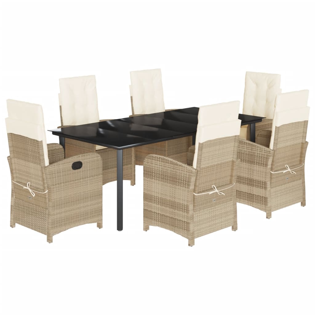 7-tlg. Garten-Essgruppe mit Kissen Beige Poly Rattan