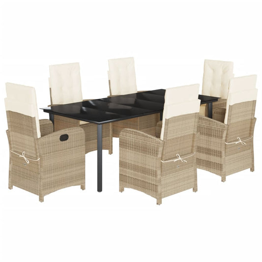 7-tlg. Garten-Essgruppe mit Kissen Beige Poly Rattan
