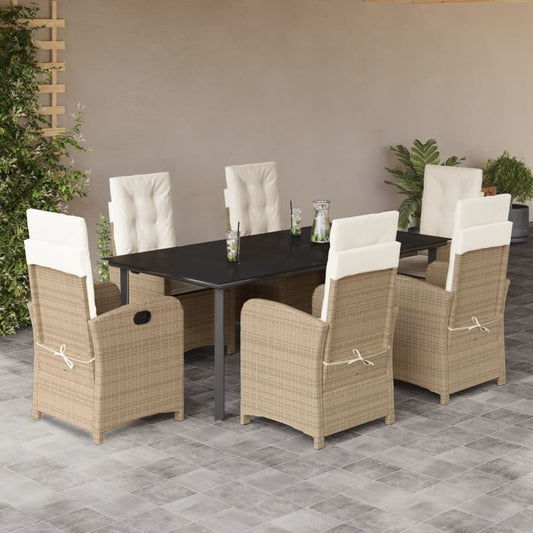 7-tlg. Garten-Essgruppe mit Kissen Beige Poly Rattan