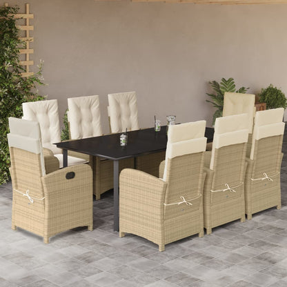 9-tlg. Garten-Essgruppe mit Kissen Beige Poly Rattan